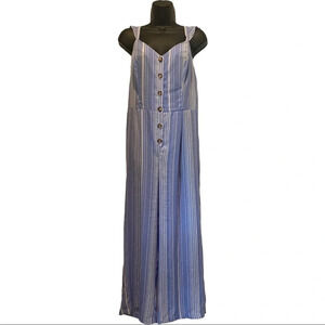 Candies juniors size medium blue and‎ white striped jumpsuit